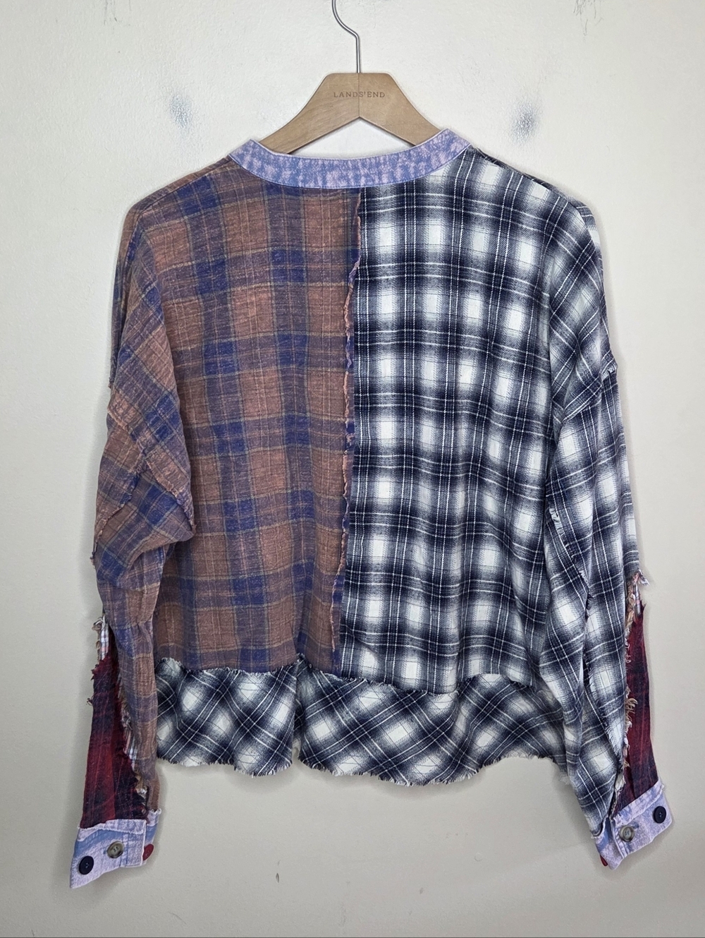 Everyday Chic Boutique Patchwork Mixed Plaid Button Up Cotton Shirt Size Small - Picture 5 of 7
